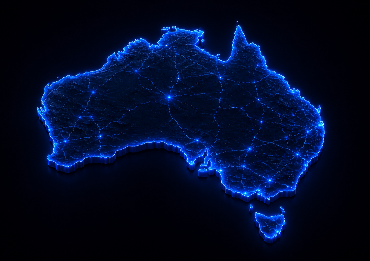 Glowing network map of Australia showing delivery coverage across all states and territories